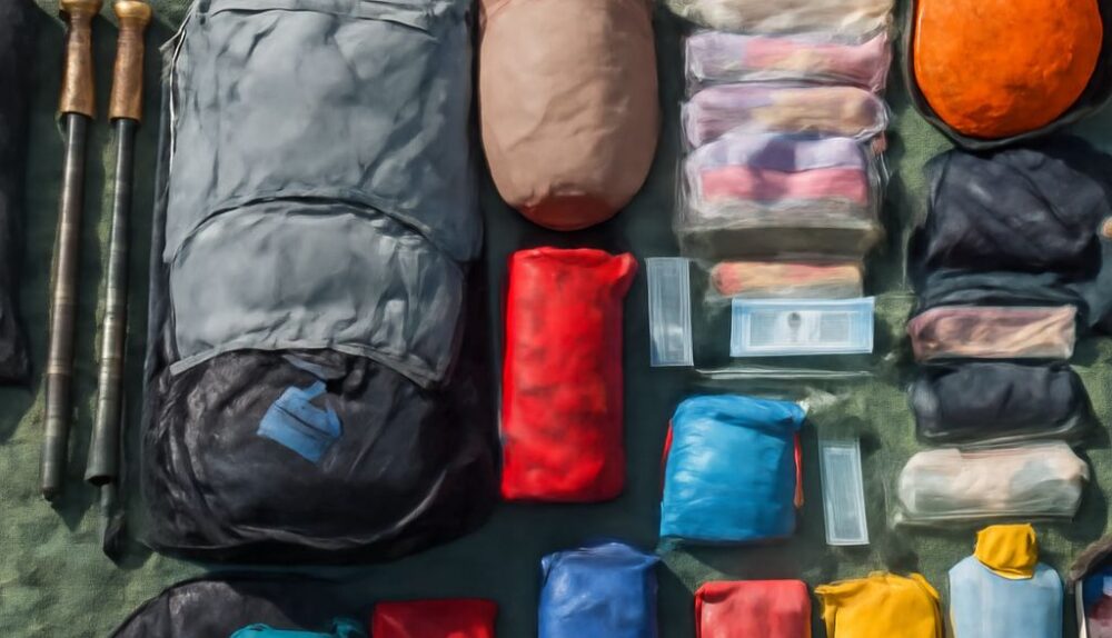 Lightweight backpacking tent beside a loaded pack on a forest trail