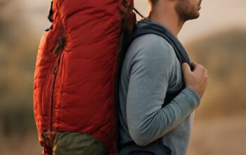Backpack arranged with lightweight hiking gear before loading