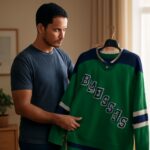 Hockey jersey on a wooden background