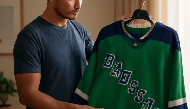 Hockey jersey on a wooden background