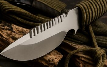 A high-quality survival knife on a wooden surface